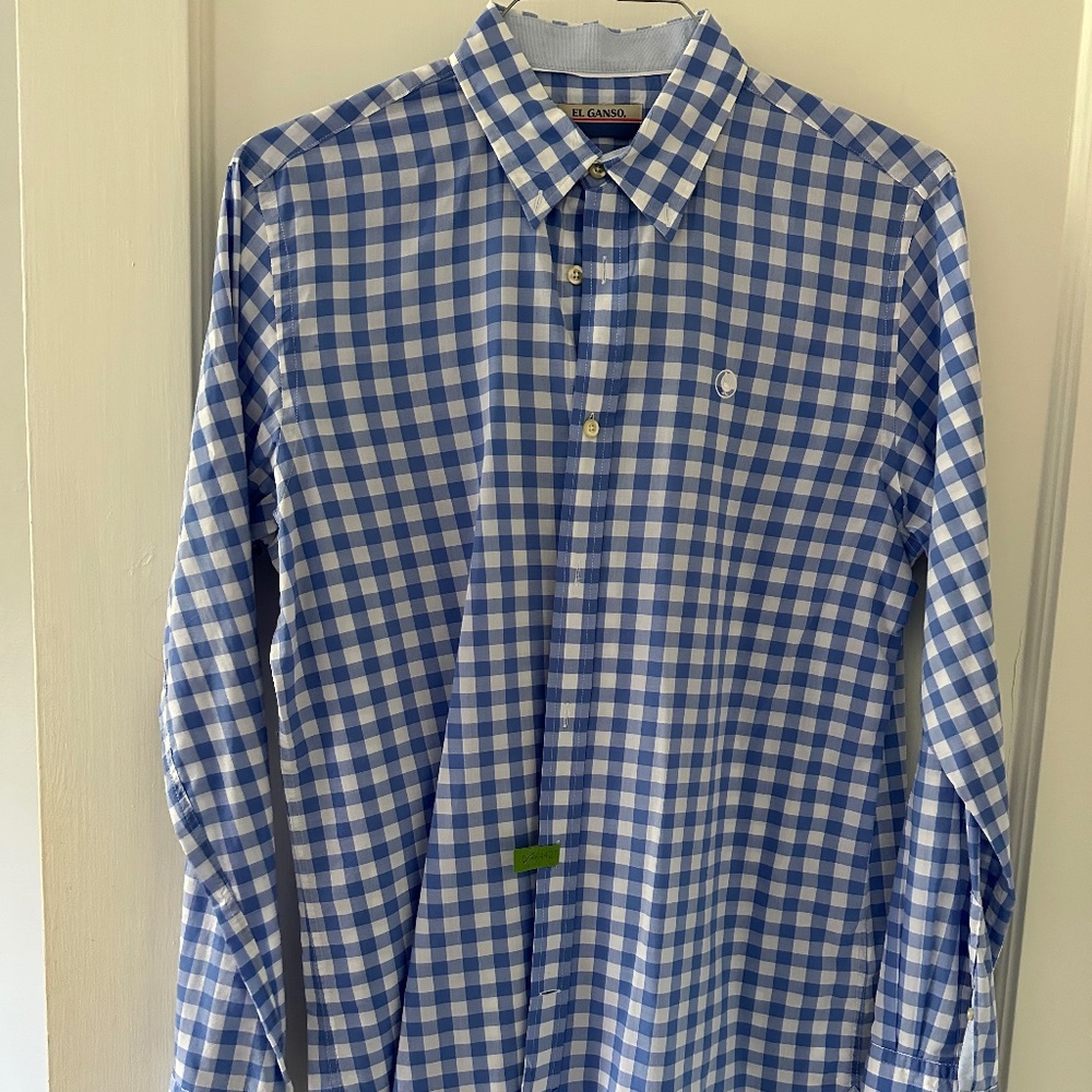 El Ganso Blue and White Large Check, Button-Down Shirt, Men’s US M